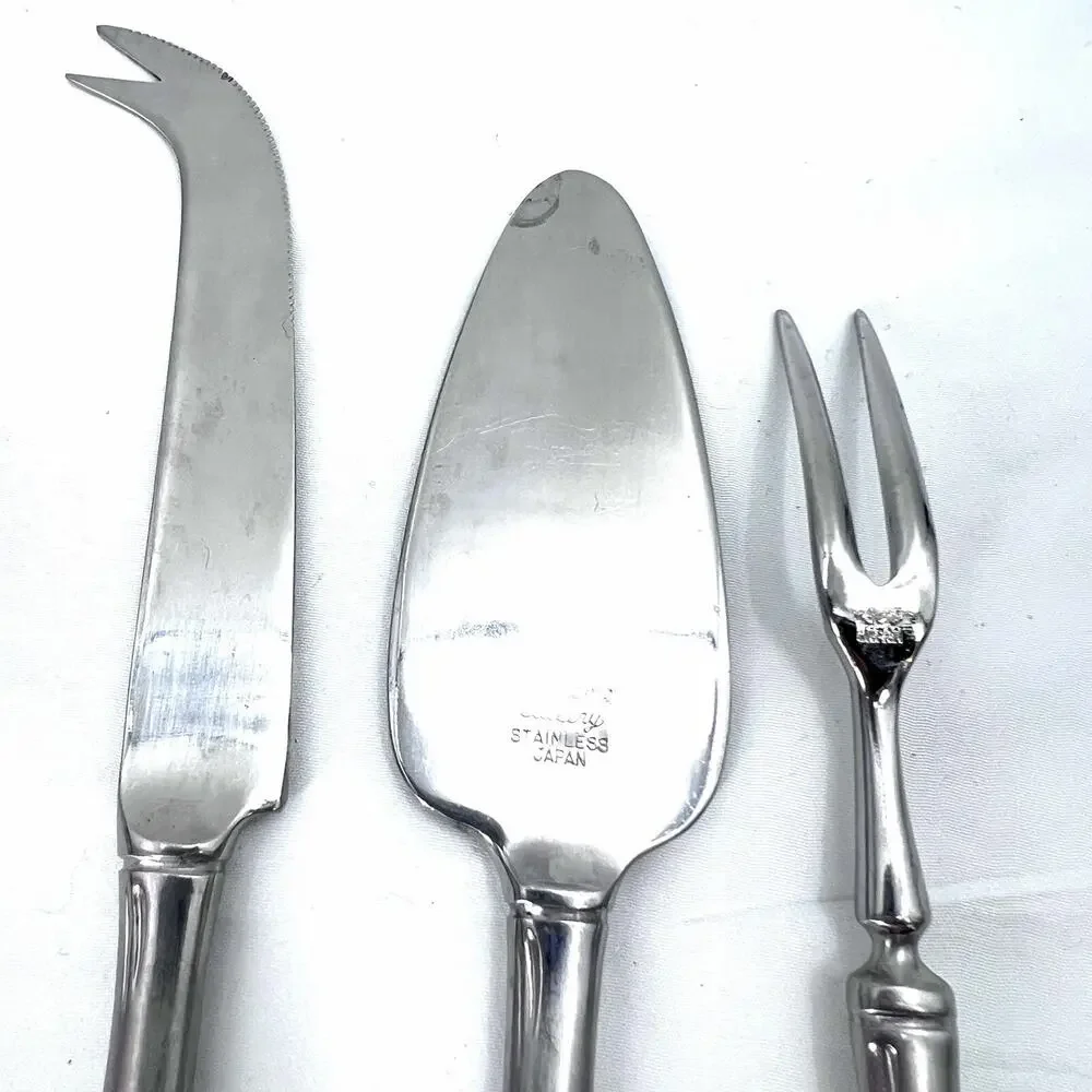 Vintage Supreme Cutlery 3-PC Stainless Cheese Serving Set Bamboo Handles Japan
